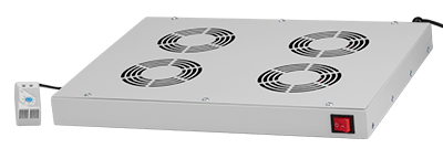 1U fan tray with thermostat for 19" server cabinet, 2 fans, grey